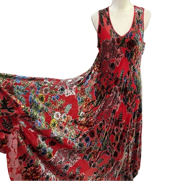 Johnny Was Bias Dress Bobcat Forest Silk Blend Red Floral Maxi Medium $575 NWT - Picture 2 of 11